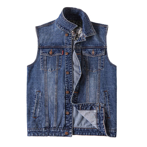 PRIJOUHE Men's Denim Vest Jean Vest Black Denim Motorcycle Black Blue Biker Plus Size Sleeveless