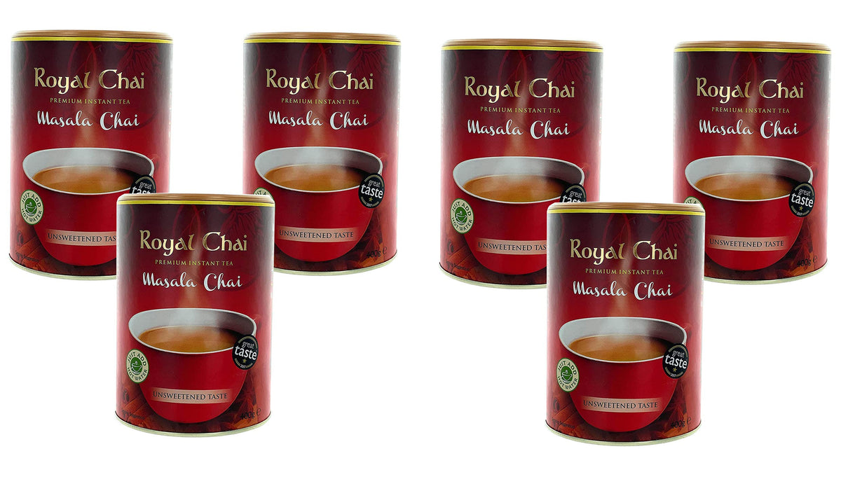 Royal Chai Masala Unsweetened Tub 400g (Pack of 6) - Premium Instant Tea - Masala Tea - Natural - Instant Masala Indian Tea