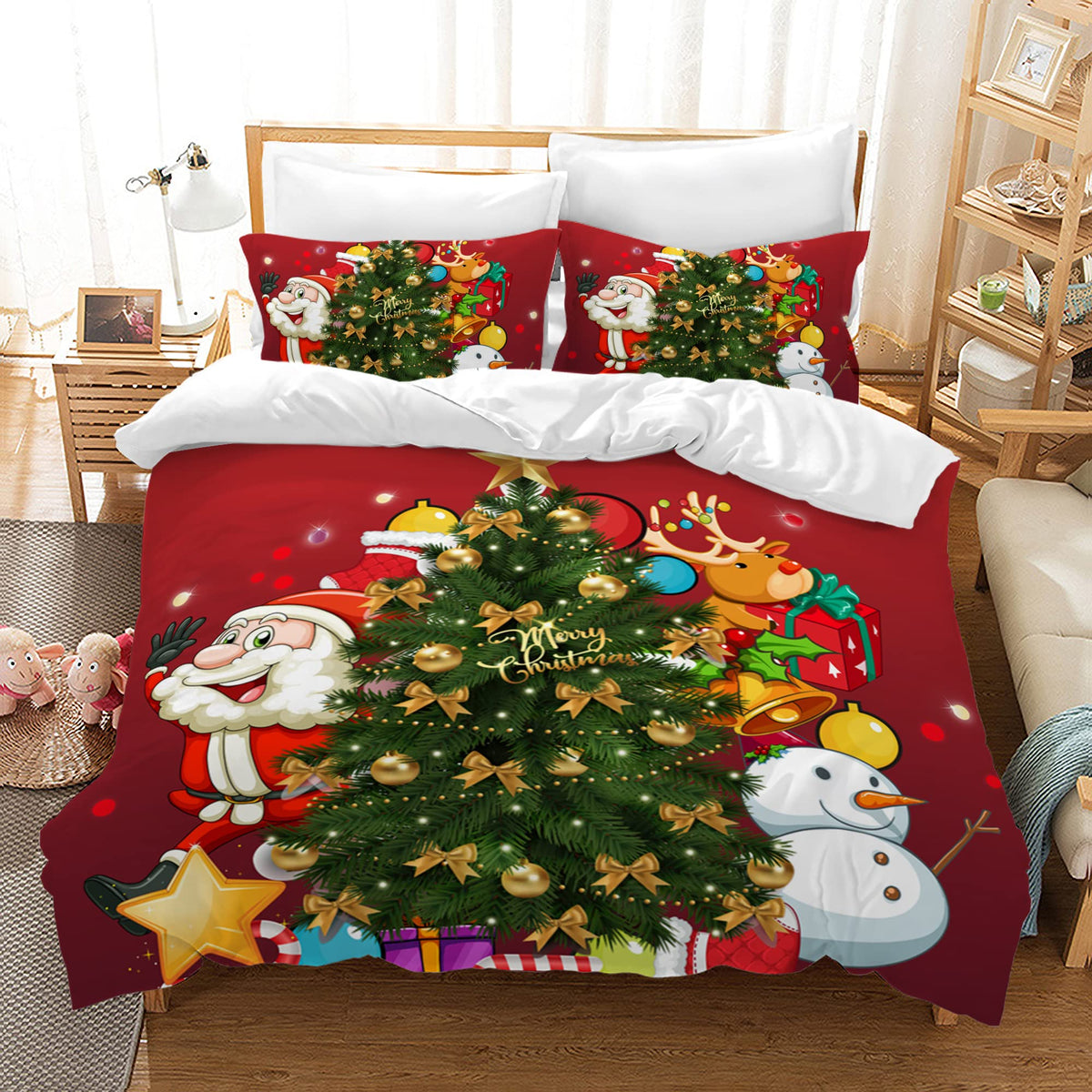 Christmas Bed Linen Set Christmas Duvet Cover, Santa Claus, Christmas Elk and Christmas Snowflake Pattern, Soft Microfibre with Zip (Christmas Tree, 200 x 200 cm)