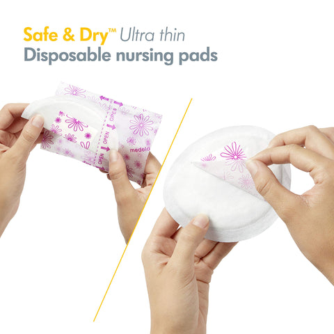 Medela Safe & Dry Ultra Thin Disposable Nursing Pads, 120 Count Breast Pads for Breastfeeding, Leakproof Design, Slender and Contoured for Optimal Fit and Discretion