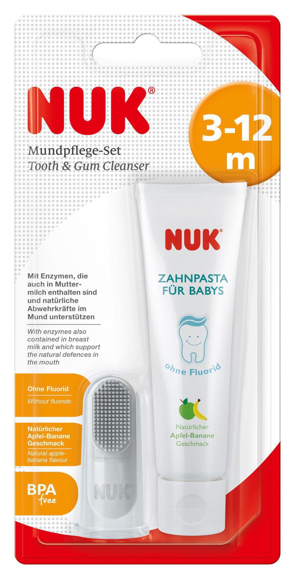 NUK 10256396 Oral Care Set Consisting of Baby Toothpaste with Natural Apple/Banana Flavour and Finger Toothbrush/BPA-Free