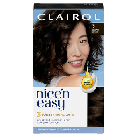 Clairol Nice'n Easy CrÃ¨me, Natural Looking Oil Infused Permanent Hair Dye, 3 Brown Black