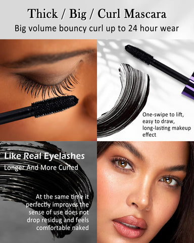 Blue Waterproof Mascara & Eyeliner, 5D Silk Fiber Lash Extensions Colored Tubing Mascara Volume and Length, Long-Lasting Smudge-Proof Voluminous Colorful Mascara and Liquid Eyeliner Pen Set for Women