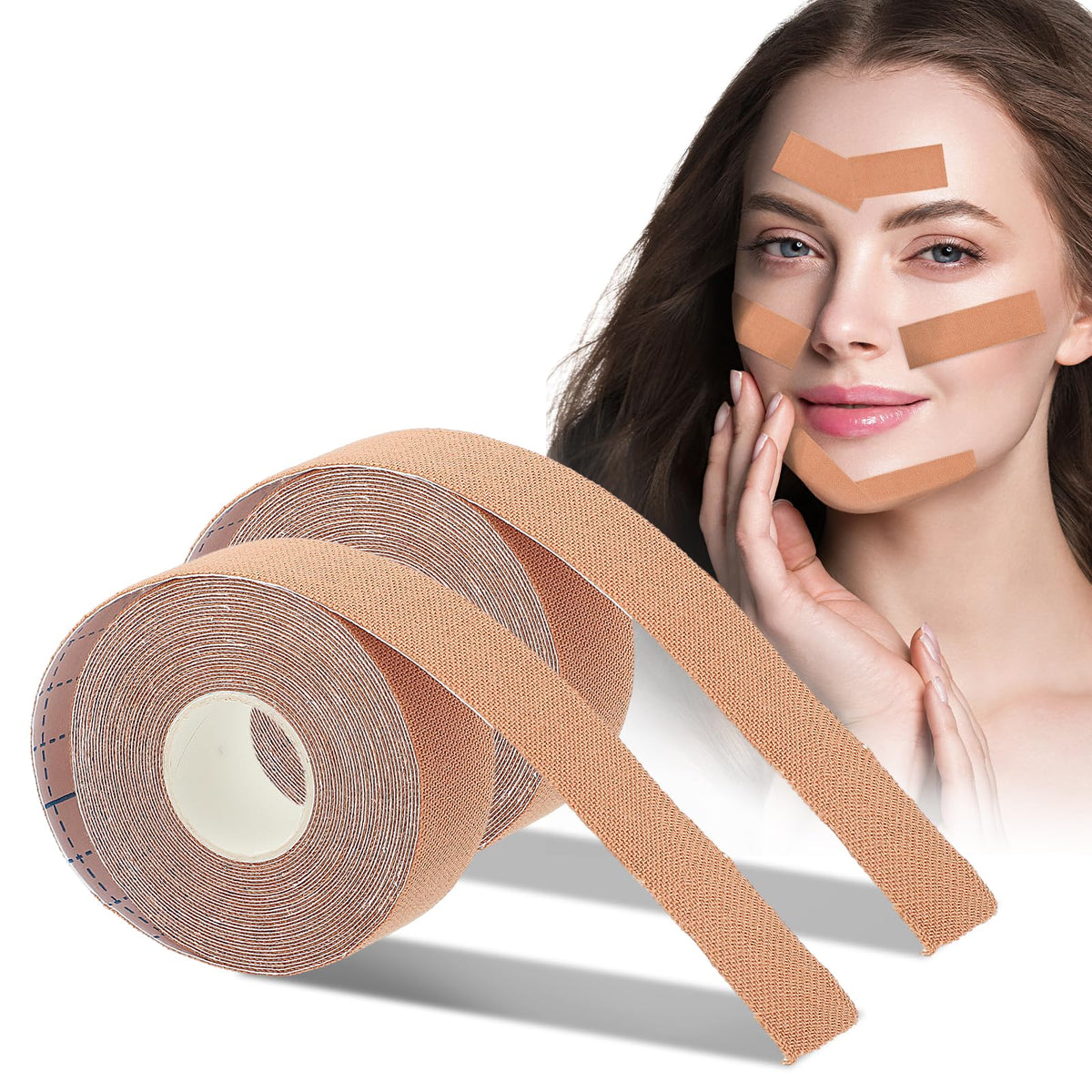 2Rolls Facial Myofascial Face Lift Tape Invisible for Firming and Tightening Sagging Skin, Face & Neck Anti Wrinkle Patches Smooth Fine Lines and Wrinkles, Forehead Lifting Face Tape (1in x 16.4ft)
