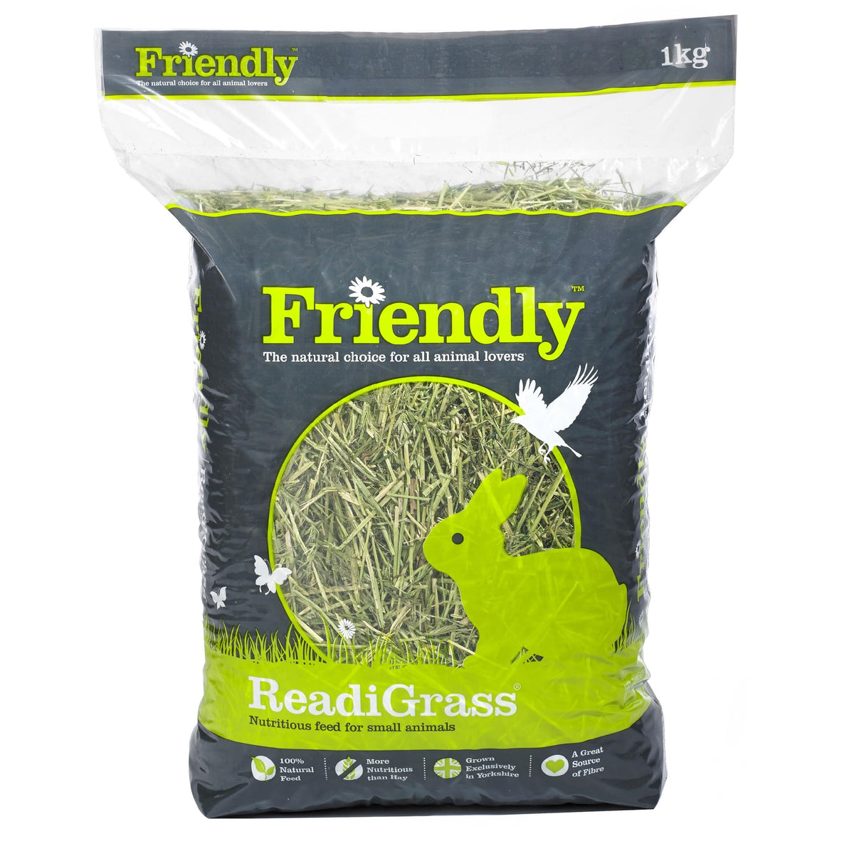 Friendly ReadiGrass Pure Dried Grass - Yorkshire Grown Natural Ryegrass Small Animal Food & for Guinea Pigs, Rabbit, etc. - 4x 1kg Bags