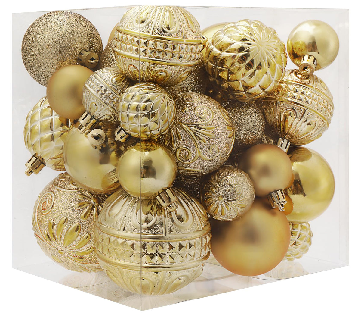 LUCKYCHRIS Gold Christmas Tree Decorations - 36pcs Shatterproof Ornaments Set with 6 Styles in 3 Sizes (Small, Medium, Large)