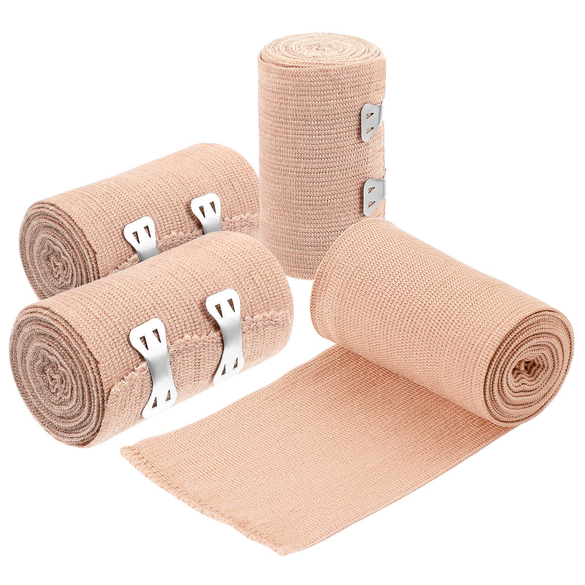 HEALIFTY 4pcs Elastic Medical Bandages Wrap Compression Roll with Extra Metal Clips Sports Supplies for Ankle Support Arm Leg or Chest Injury