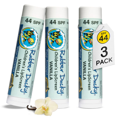 Rubber Ducky Lip Balm SPF 44 Children's Lip Sunscreen | Water Resistant | Vegan | Broad Spectrum Lip Care | Vitamin E for Moisturized Lips | Vanilla Flavor | .15 oz Each | 3 Pack