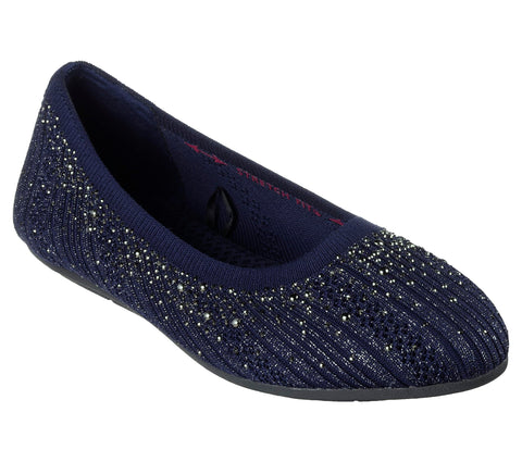 SKECHERS Women's Cleo 2.0-Glitzy Daze Ballet Flat, Navy, 9