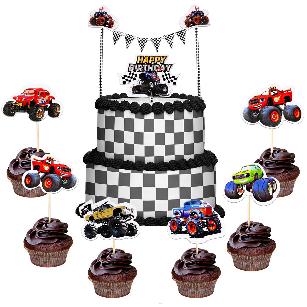 32 Pieces truck Party Supplies truck Car Cake Topper Set Including 1 truck Banner 1 truck Cake Topper 30 truck Cupcake Toppers for truck Birthday Baby Shower