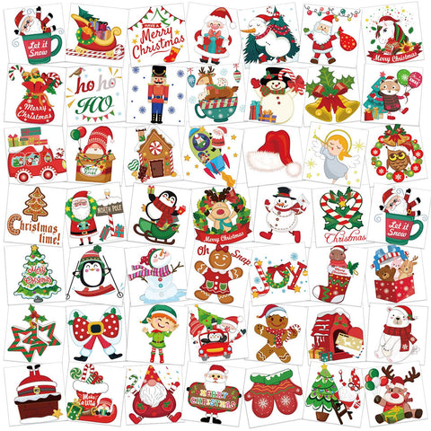 HOWAF 96 pcs Christmas Luminous Temporary Tattoos Stickers for Kids, Waterproof Tattoo Stickers with 48 Patterns for Kids Children Christmas Holiday Party Supplies Favors