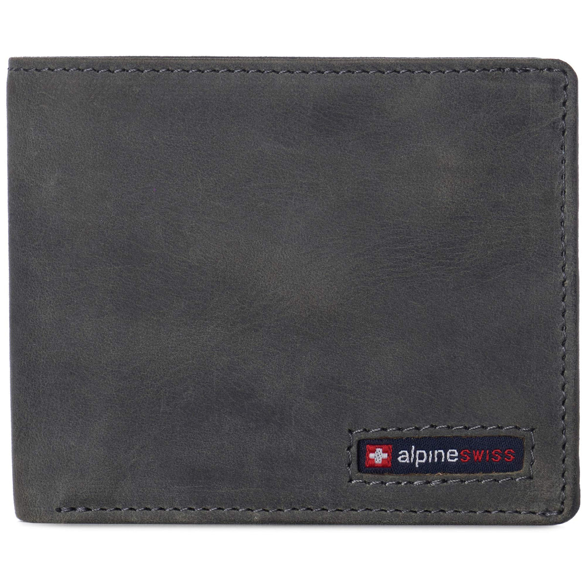 Alpine Swiss Mens RFID Blocking Cowhide Leather Wallet Bifold 2 ID Windows Divided Bill Section Comes in Gift Box Gray