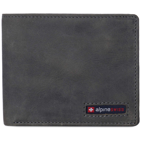 Alpine Swiss Mens RFID Blocking Cowhide Leather Wallet Bifold 2 ID Windows Divided Bill Section Comes in Gift Box Gray