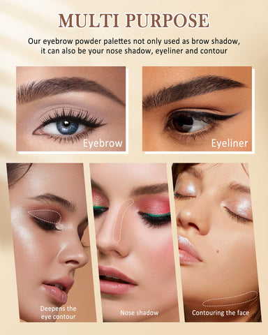 Eyebrow Powder Makeup,3 Colors Eye Brow Powder Palette Waterproof Long Lasting, Grey Brown Series Eyebrow Filler,Brow Contour Eyeshadow Palette for Natural-Looking Brows with Brow Brush Comb Mirror-02