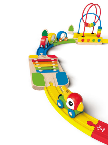 Hape E3815 Rainbow Sights & Sounds Toddler Wooden Railway, Multicolor