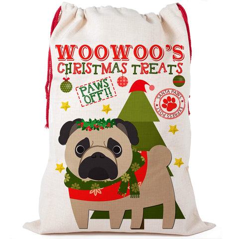 KRAFTYGIFTS Dog Christmas Sack Pug Pet Personalised Treat Bag CDS71 (Small)