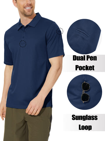 TACVASEN Lightweight Polo Shirts for Men Short Sleeve Work Polo T-Shirt Quick Dry Golf Tops Tactical Combat Shirt Navy Blue,3XL