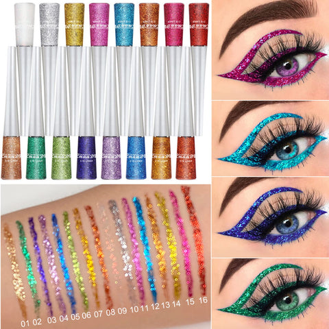 Joyeee Liquid Eyeliner Set, 16 Colours Glitter Eyeliner Waterproof Coloured Eyeliner Liquid Liner Gel Eyeliner Long Lasting Eyeliner Pen Wedding Party Cosplay Eye Makeup Gifts for Women Girls