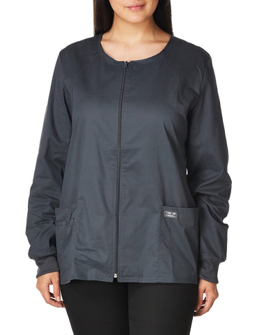 Cherokee Women's Workwear Scrubs Core Stretch Zip Front Warm Up Jacket Medical, Pewter, S