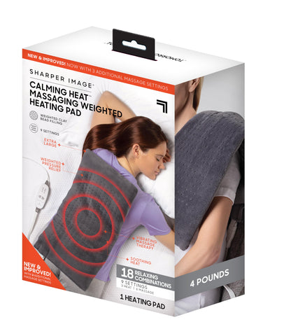 Calming Heat Massaging Weighted Heating Pad by Sharper Image- Weighted Electric Heating Pad with Massaging Vibrations, Auto-Off, 9 Settings- 3 Heat, 6 Massage- 18 Relaxing Combinations, 12ÃƒÂ¢Ã¢â€šÂ¬Ã‚Â x 24ÃƒÂ¢Ã¢â€šÂ¬Ã‚Â, 4 l