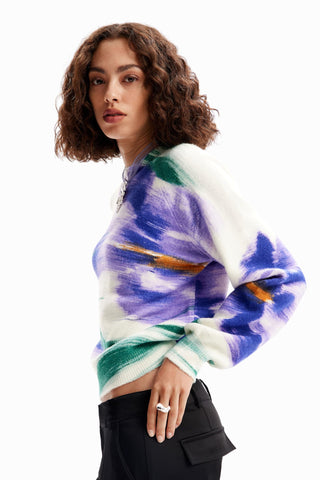 Desigual Women's Out-of-Focus Floral Pullover White