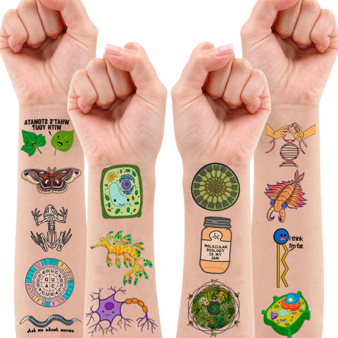 (96 PCS) Funny Biology Science Student Major Temporary Tattoos Birthday Themed Party Supplies Decorations Favors Cute Stickers Tattoo Gifts for Kids Girls Boys Teachers Decor School Reward Christmas