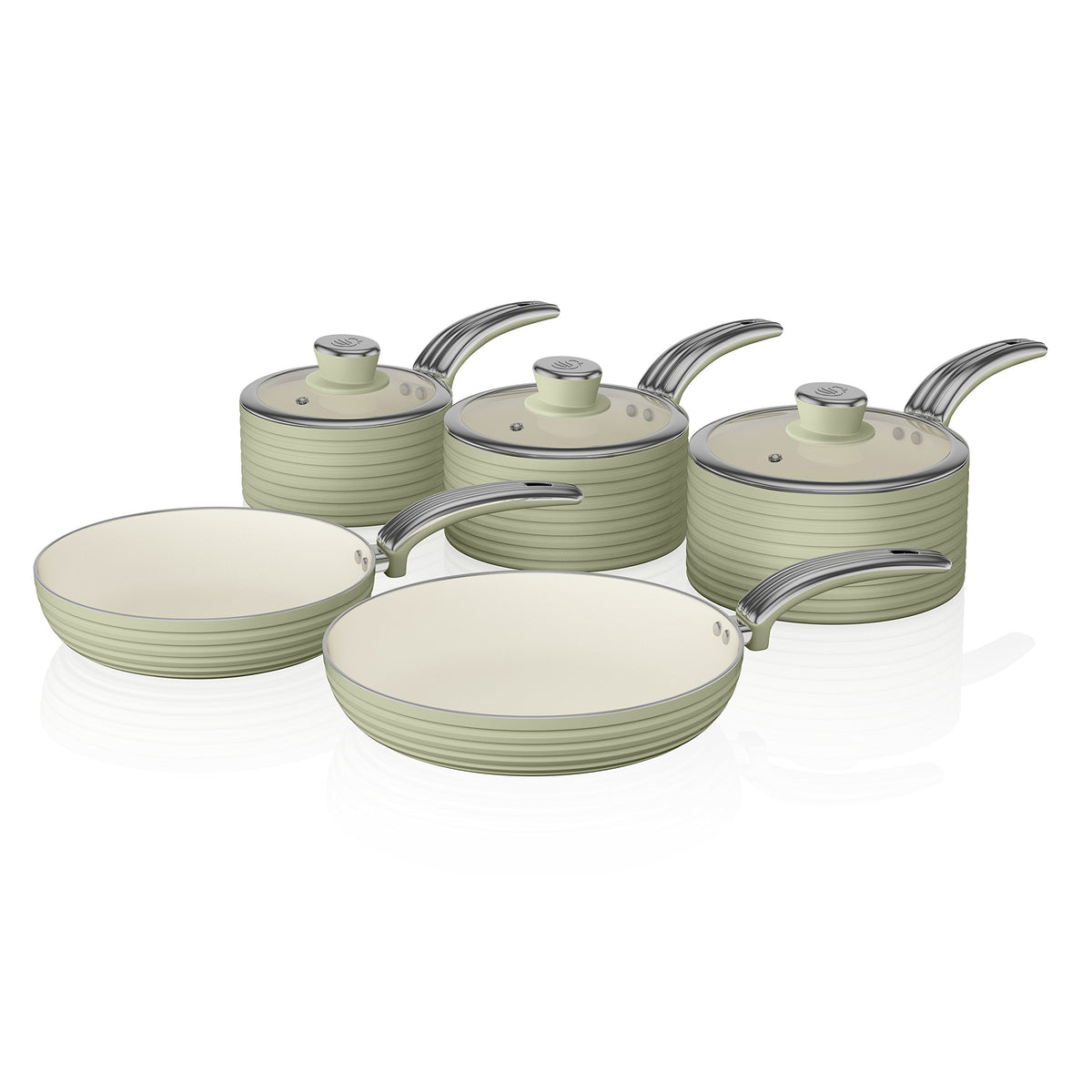 Swan Retro 5pce Pan Set, 29.5x47x18 cm, Green, 5