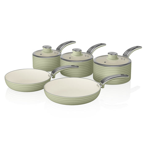 Swan Retro 5pce Pan Set, 29.5x47x18 cm, Green, 5