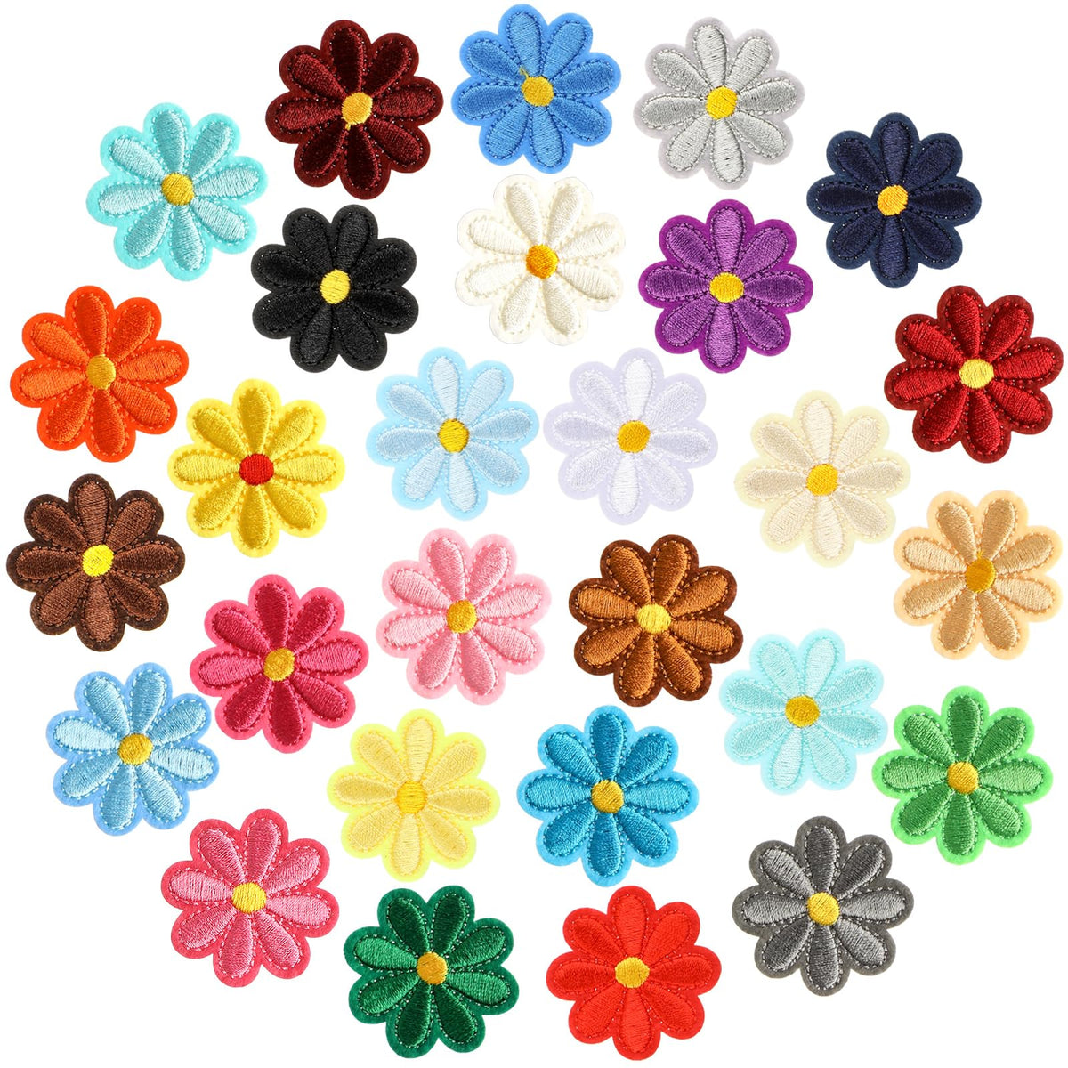 Flower Iron On Patches 28 Pieces Mixed Color Daisy Flower Iron On Patches Colorful Daisy Patches Sunflower Iron On Patches Embroidered Flower Patches Floral Applique Patches for Clothing DIY Patches