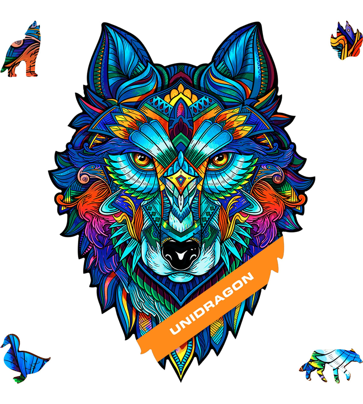 UNIDRAGON Original Wooden Jigsaw Puzzles - Majestic Wolf, 310 pieces, King Size 11.8" x 16.1", Beautiful Gift Package, Unique Shape Best Gift for Adults and Kids
