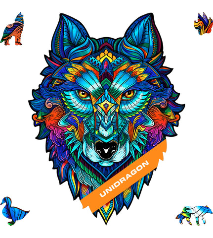 UNIDRAGON Original Wooden Jigsaw Puzzles - Majestic Wolf, 310 pieces, King Size 11.8" x 16.1", Beautiful Gift Package, Unique Shape Best Gift for Adults and Kids