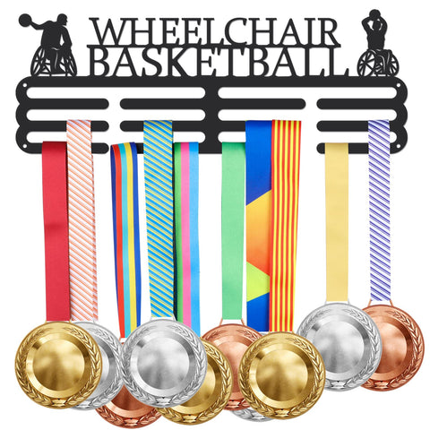 SUPERDANT Basketball Medal Hanger Display Wheelchair Basketball Sports Medal Holder Iron Competition Medals Display Rack for 60+ Medals Ribbon Decorative Race Hooks for Athletes Players Gift