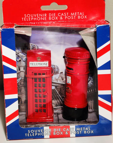 DieCast Metal Telephone & Post Box Set, 17 cm, Red, Vintage, Model 7025