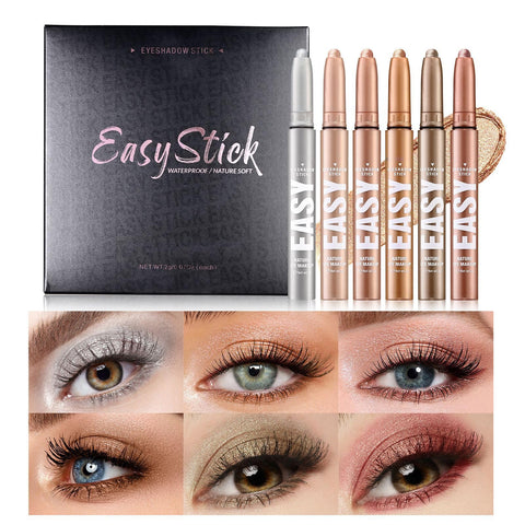 Minfei 6 PCS Eyeshadow Stick Set,Waterproof Multi-Color Eyeshadow Pen Set,Matte Professional Bright-Colored Contouring and Highlight Eyeshadow Stick, Cream Eyeshadow Long Lasting High Pigmented