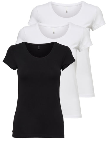 Only 15209153 Women's Short Sleeve T-Shirt Long Basic Summer T-Shirts XS S M L XL Pack of 3, Colour Mix 2, Large