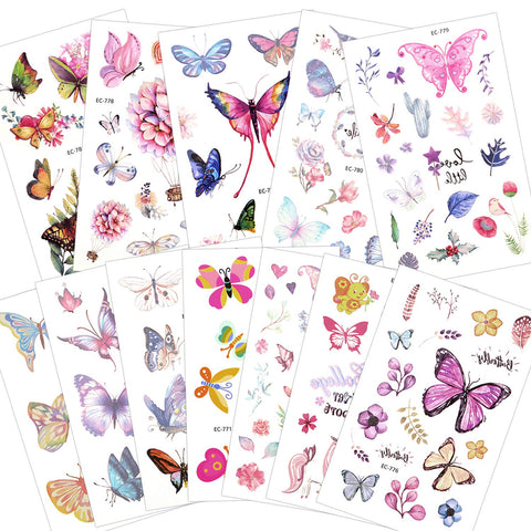 Konsait Kids Tattoos Butterfly Temporary Tattoos Sticker for Girls Children's Birthday Party Bag Filler Gift Idea Party Favors, 154 Pcs Kids Butterfly Flower Girls Tattoos