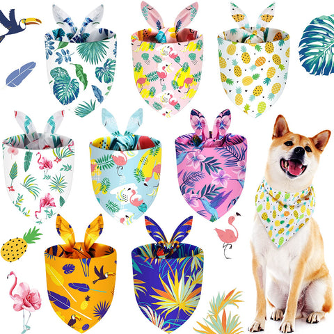 8 Pieces Pet Bandanas Dog Triangle Summer Bandana Hawaiian Dog Scarf Pet Triangle Bibs Adjustable Rainforest Fruit Flamingo Style Bandana for Small Large Dogs (L)