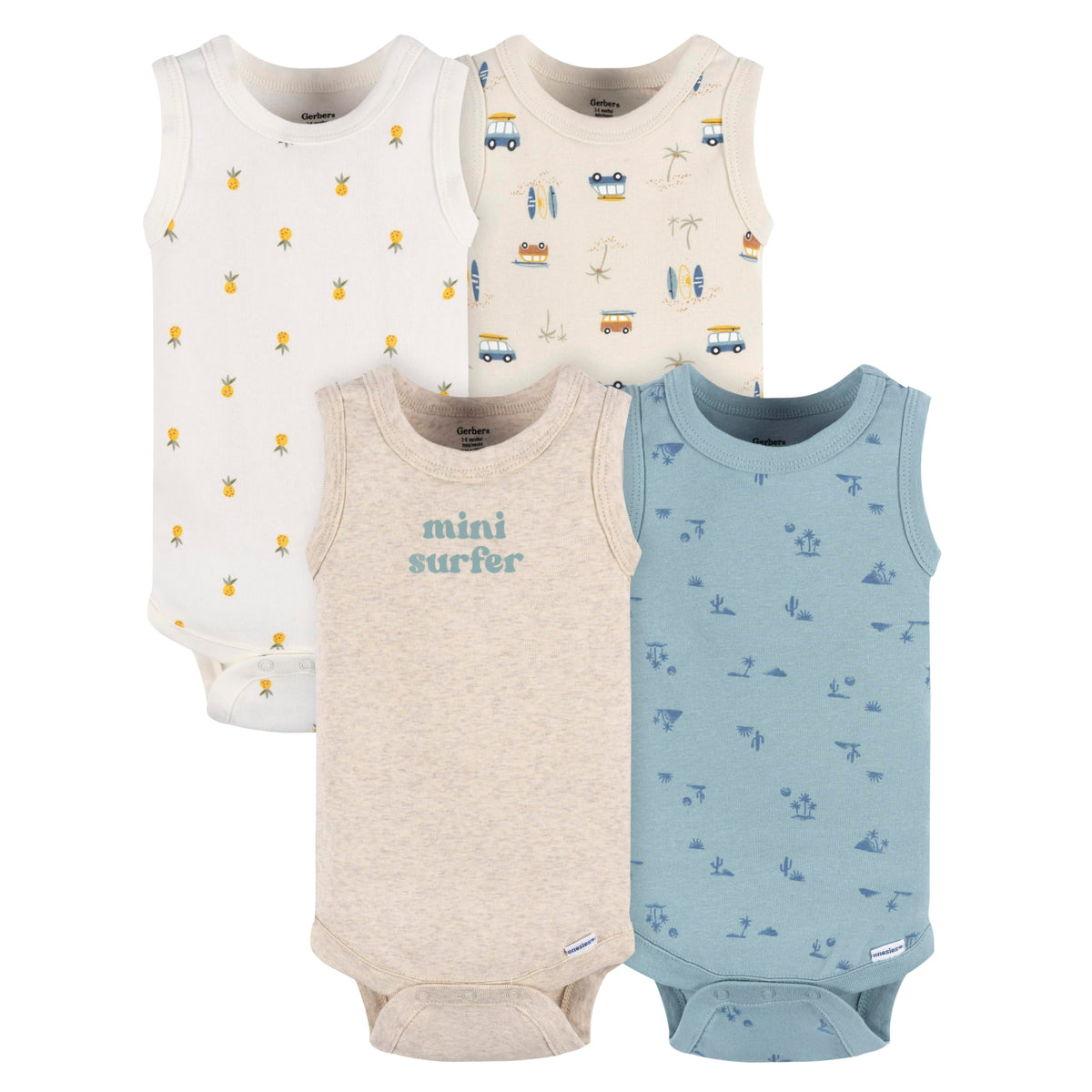 Gerber Baby Boy's Multi-Pack Sleeveless Onesies Bodysuit, Surfer
