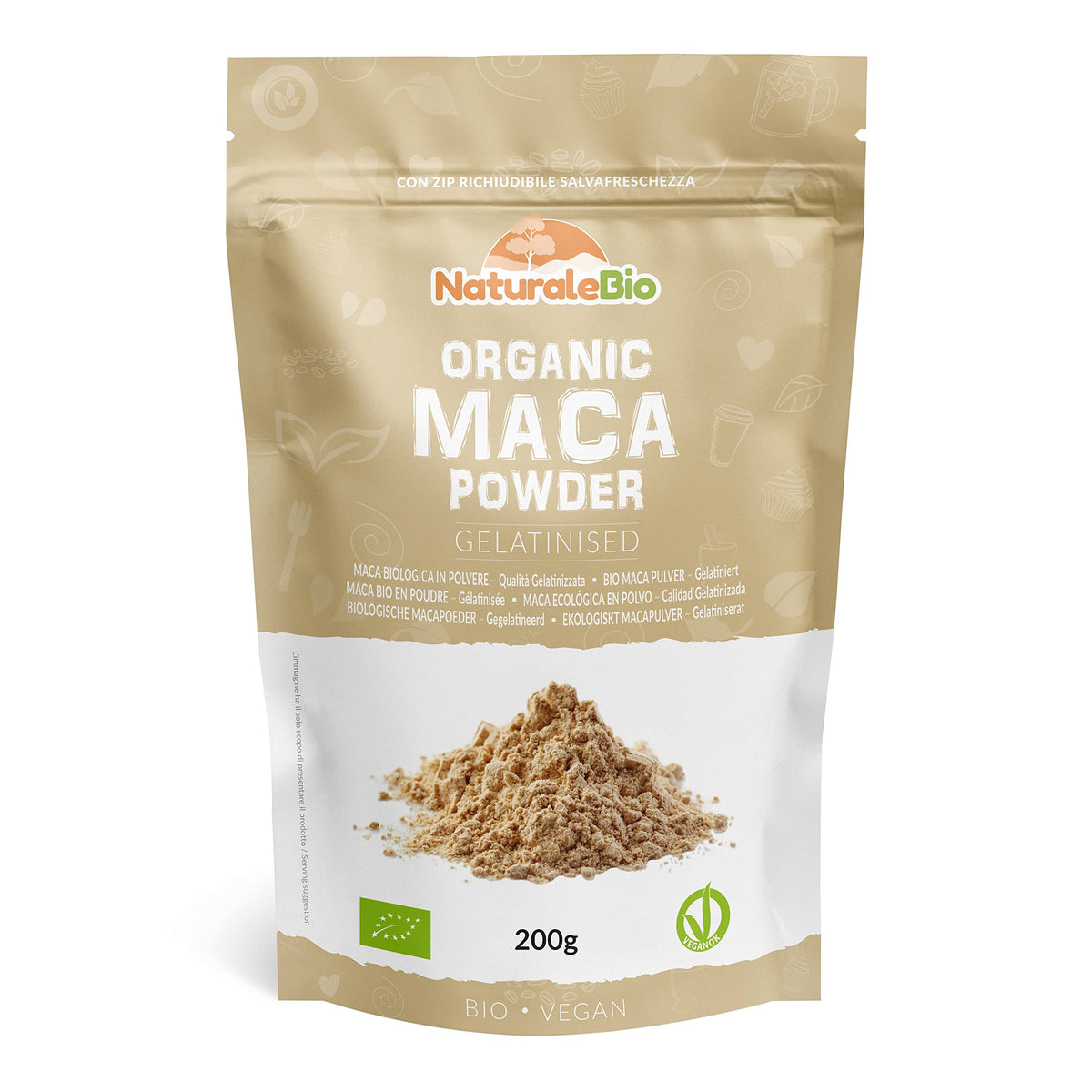 Organic Maca Powder 200g. Peruvian, Natural and Pure, from Organic Maca Root For Immune Support,Fatigue. Vegetarian and Vegan Friendly - Gelatinised - NaturaleBio