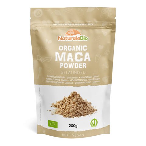 Organic Maca Powder 200g. Peruvian, Natural and Pure, from Organic Maca Root For Immune Support,Fatigue. Vegetarian and Vegan Friendly - Gelatinised - NaturaleBio