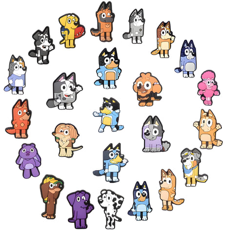 Yangsiw 24 Pcs Cute Blue dog Shoe Charms,Garden Shoes Cartoon Decoration Shoe Charms Pack for Girls Boys and Adult,Bracelet Wristband Charms Party Gifts