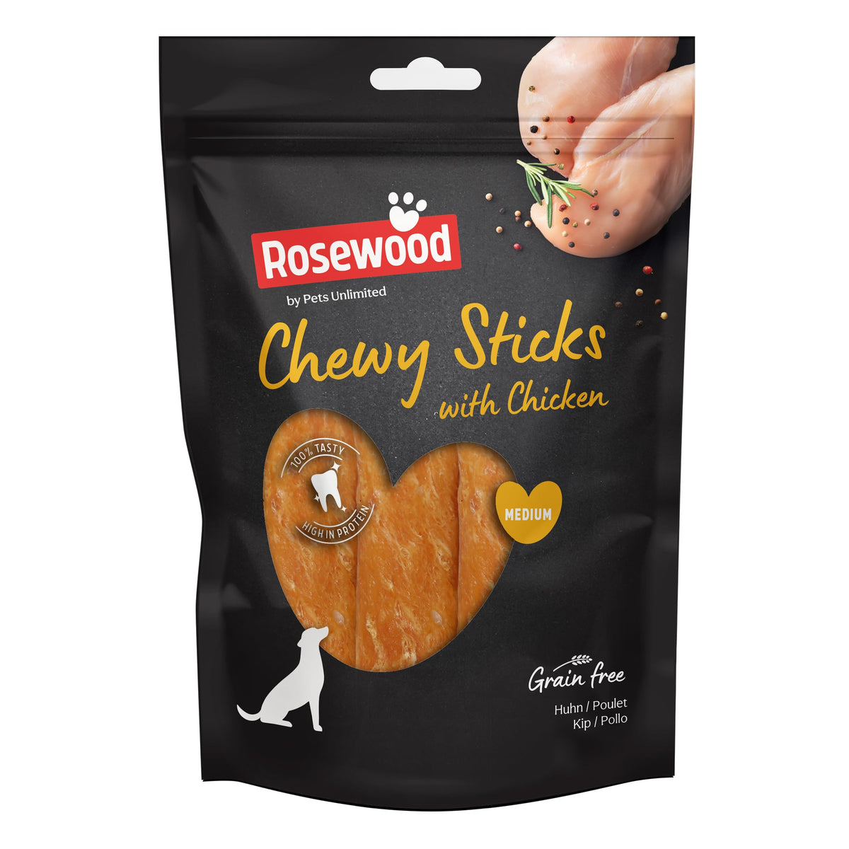 Rosewood Pets Unlimited Chewy Sticks with Chicken, Medium, Grain Free, High Protein Dog Treats - 4pc, 100g