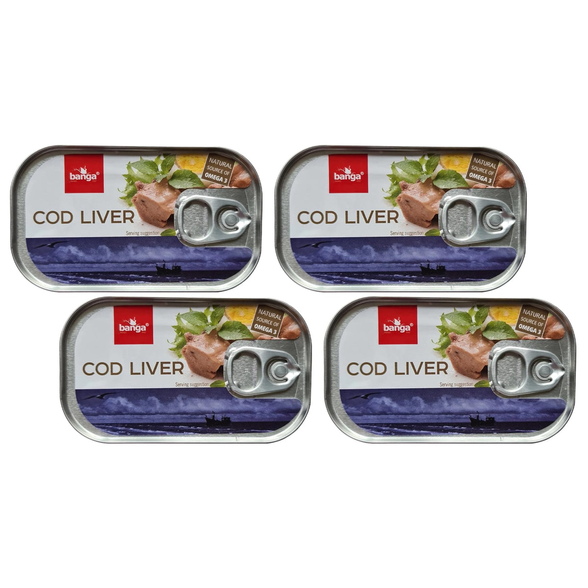 Banga Canned Food | Fish Cod Liver | Easy Open Pull Ring | Ready Meals | Latvian Origin Delicious food (Cod Liver 121g, 4 Pack)