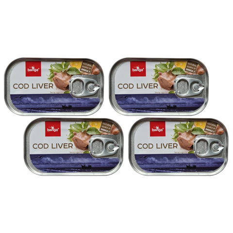 Banga Canned Food | Fish Cod Liver | Easy Open Pull Ring | Ready Meals | Latvian Origin Delicious food (Cod Liver 121g, 4 Pack)