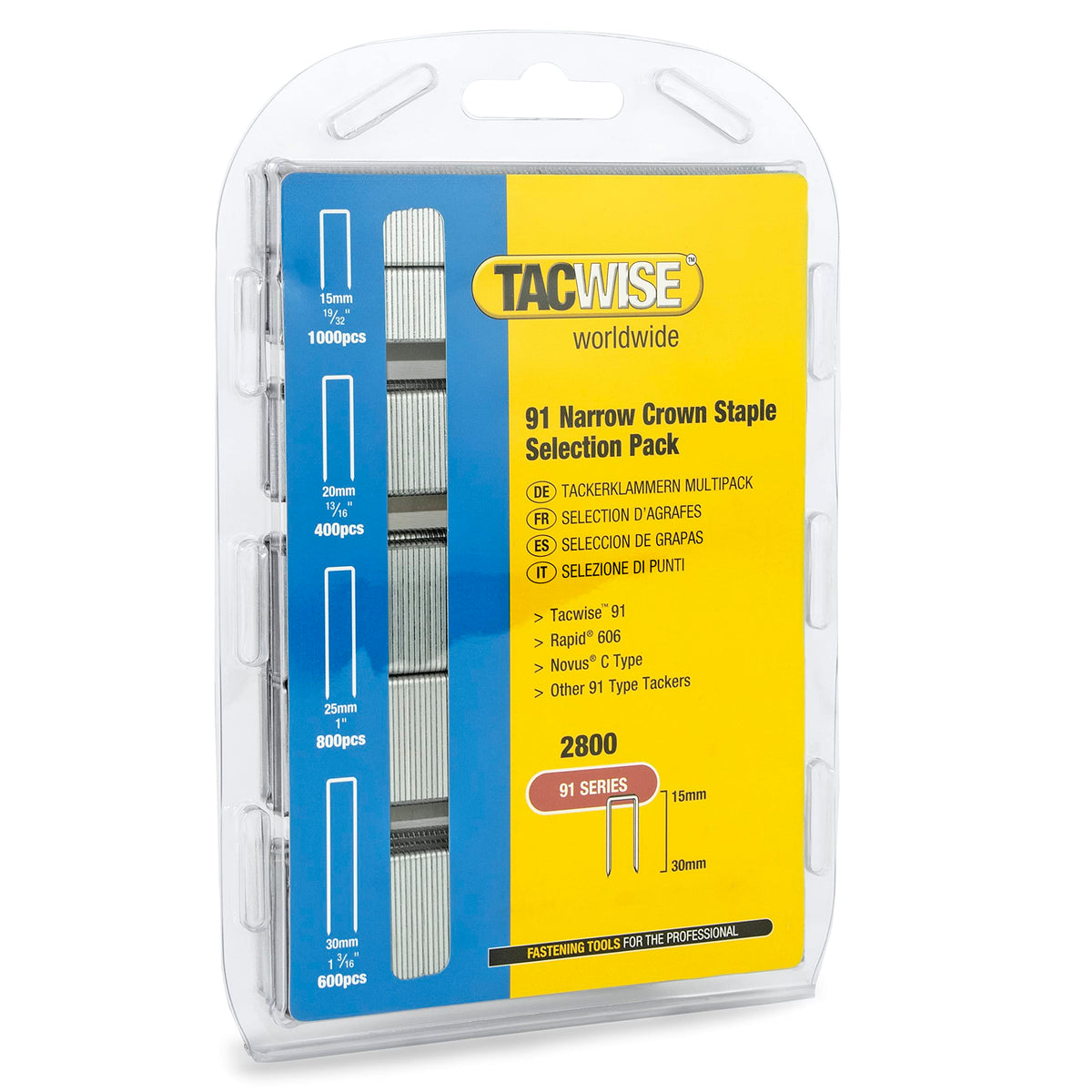 Tacwise 0204 Selection Pack of Type 91/15-30 mm Galvanised Narrow Crown Staples, Pack of 2800