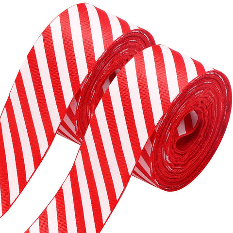 2 Rolls Peppermint Stripe Ribbon Red White Christmas Ribbon 16 Yards Striped Wrapping Ribbon for DIY Crafts Present Wrapping Wreath Christmas Tree Decorations