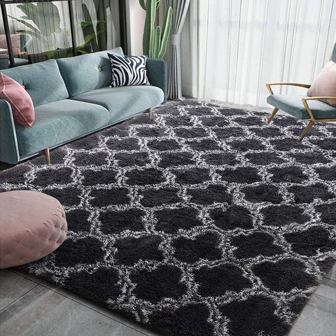 Leesentec Area Rug Anti Slip Rug Shaggy Grey Carpet Rugs Living Room Large Fluffy Carpet Rug for Bedroom Samll Carpet Shaggy Floor Rug (Black, 140 * 200cm)