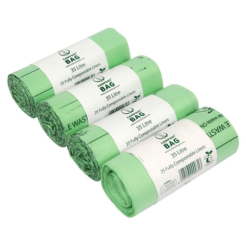 35/40 Litre x 100 Compostable Bags - Compost Bag Kitchen Food Waste Compost Liners 35/40L - EN 13432 - Bin Bags with Composting Guide 35L 40L