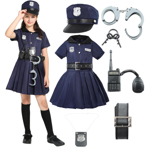 Sincere Party Girls Police Officer Costume,Cutie Cop Dress Up Role Play Set for Girls 4-6years