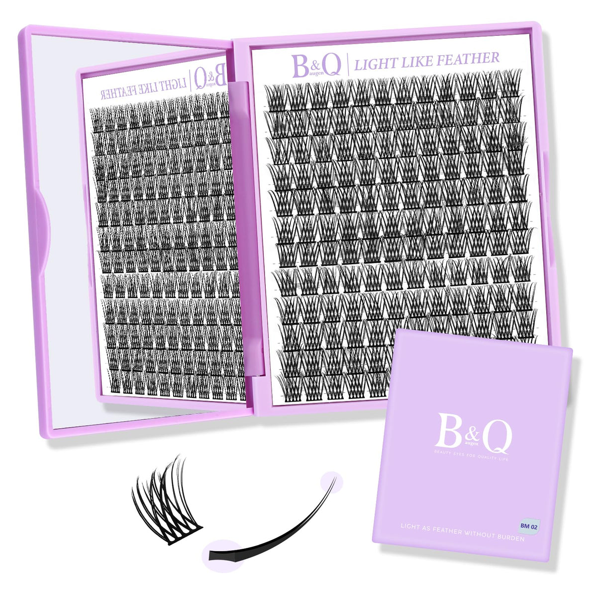 Lash Clusters Natural Flat Cluster Lashes 144 PCS B&Q Eyelash Clusters Zero-Touch 18mm BM02 D Curl Cluster Eyelash Extensions Double Tips Soft Lightweight Reusable Individual Lashes(BM02-D-18mm)